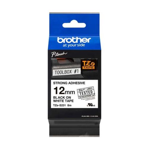 BROTHER Fita laminada Branco / preto (Superadhesiva) 12mm , Brother , BROTZES231 , 4977766695596